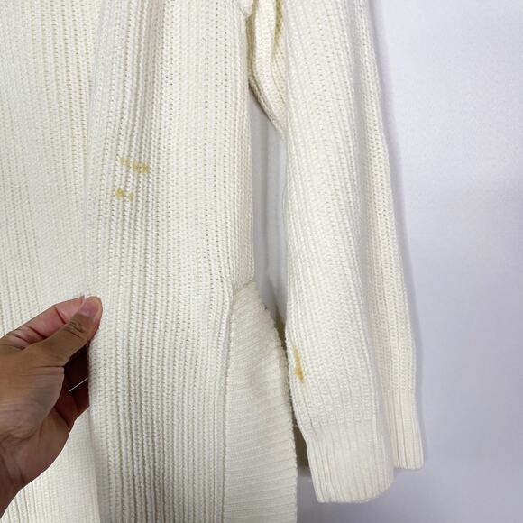 Kate Spade XS Cream Cotton Cashmere Turtleneck Tunic Sweater Side Split Hem FLAW - Picture 5 of 8